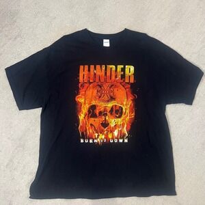 Hinder Burn It‎ Down 2XL Graphic T-Shirt Skull Rock Band Tee Men's Music Black